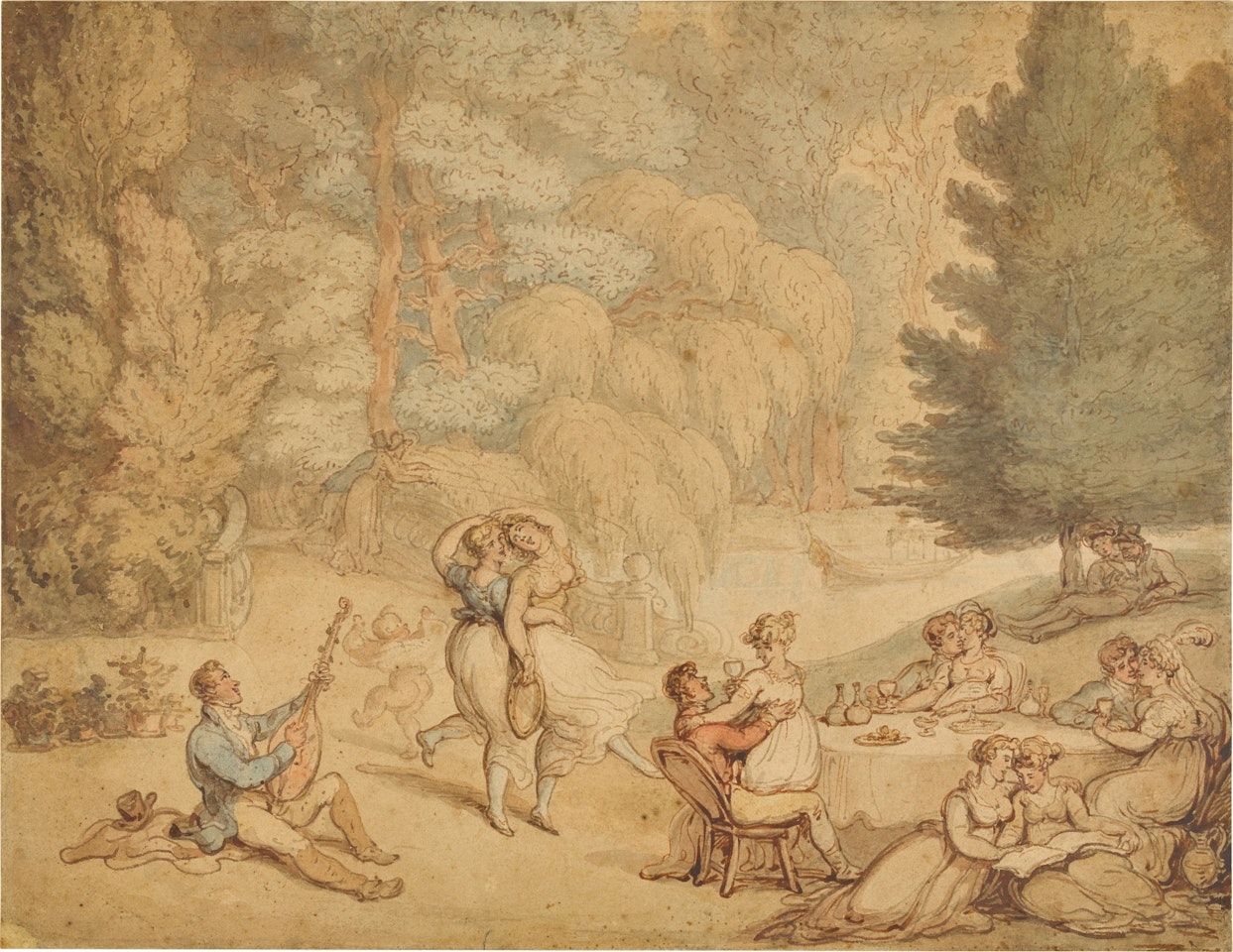 A musical party by a lake by Thomas Rowlandson
