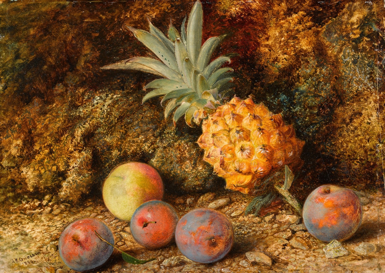 Still Life with Pineapple, Apple and Plums by John Atkinson Grimshaw
