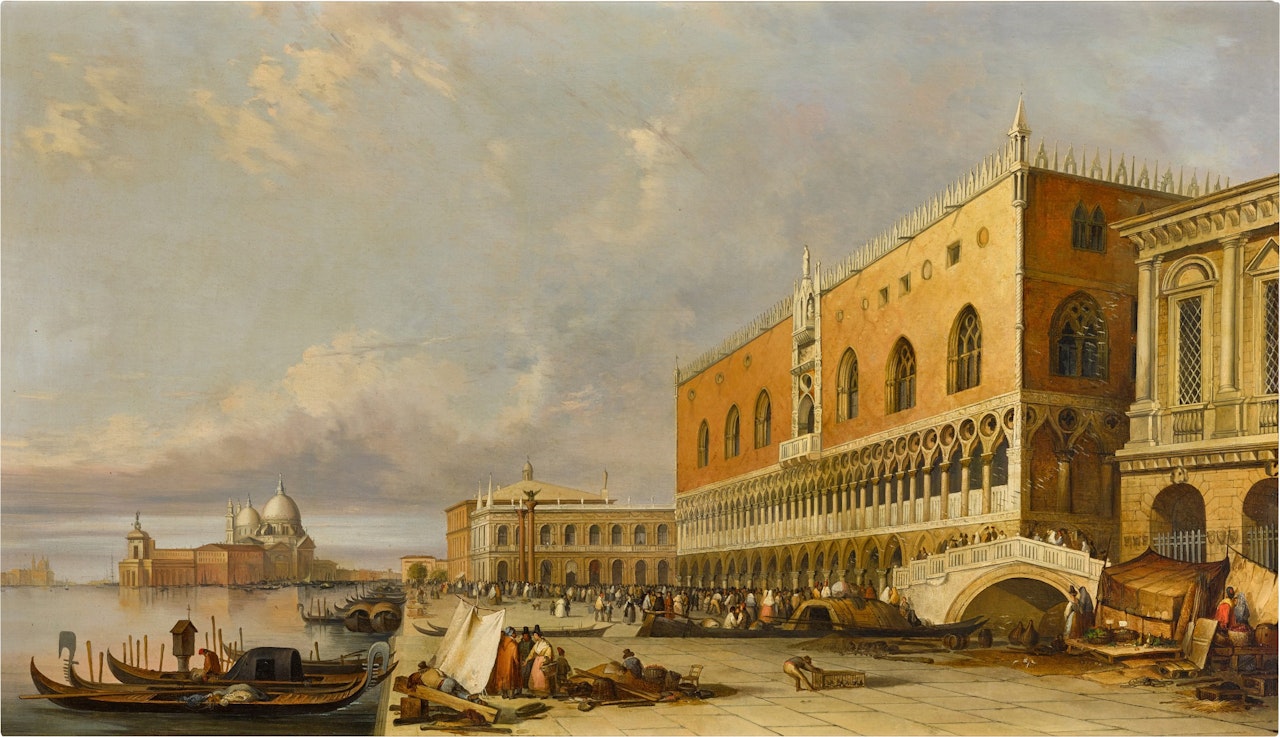 The Riva degli Schiavoni, Venice, with the Doge's Palace, the Piazzetta San Marco and Santa Maria della Salute beyond by Carlo Grubacs