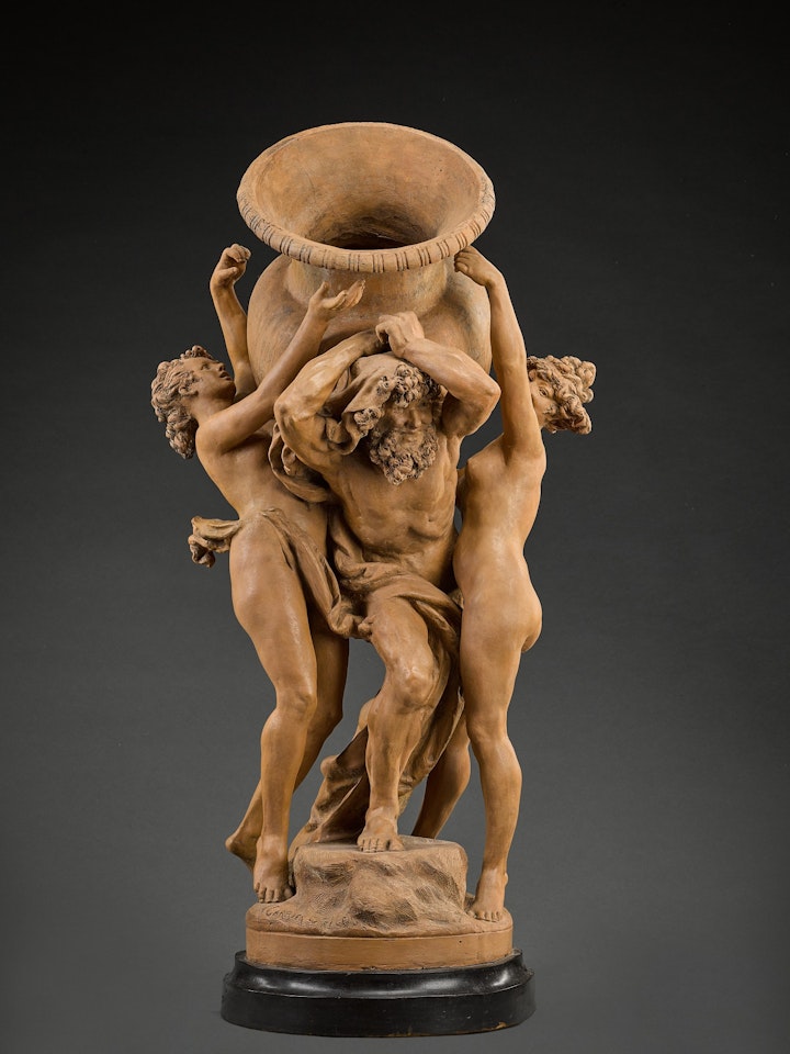 Deux Bacchantes et un Hercule portant un vase (Two Bacchantes and Hercules supporting an amphora) by Albert-Ernest Carrier-Belleuse