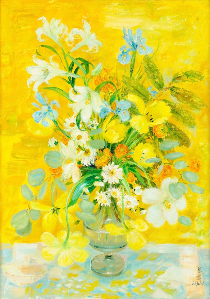 Fleurs: Iris, Lilies, Daisies and other Flowers in a vase by Le Pho