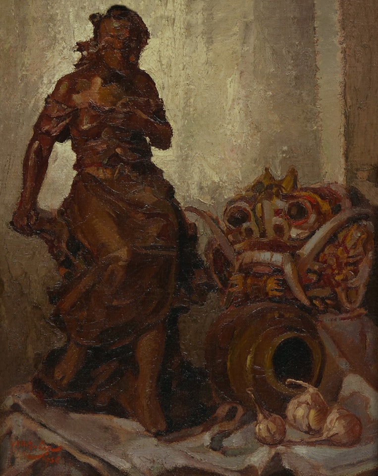 East Meets West, Topeng Mask and Statuette of a Girl by Lee Man Fong