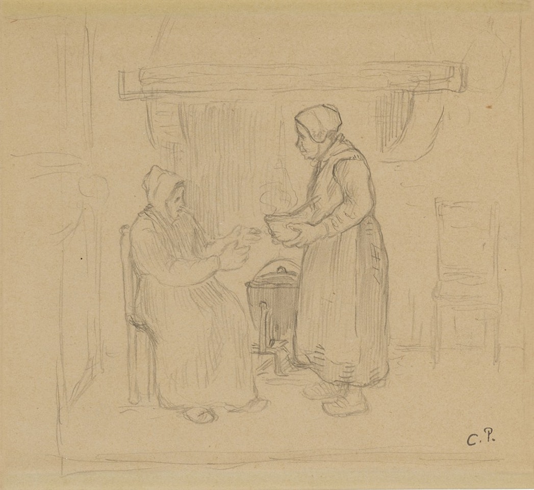 Deux paysannes près de l’atre by Camille Pissarro