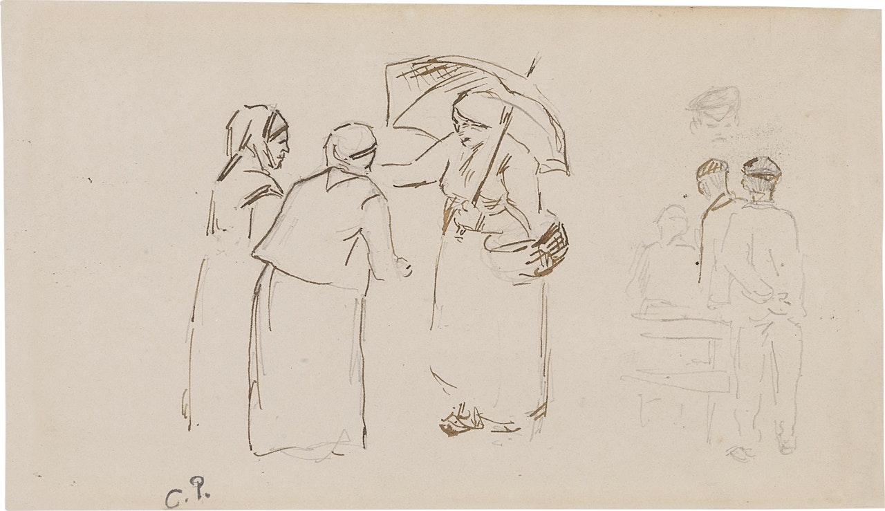 Figure Studies & Study of a landscape at Pontoise (A Double-Sided Work) by Camille Pissarro