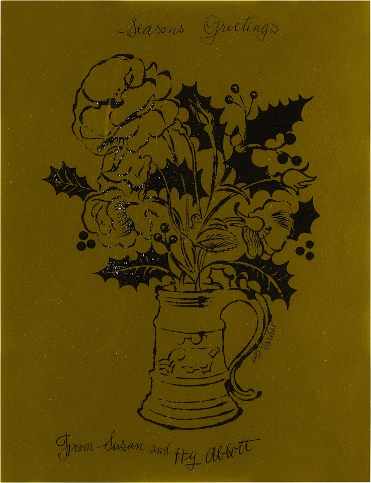 Flowers and Holly - Christmas Card (Not in Feldman & Schellmann) by Andy Warhol