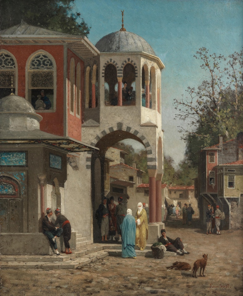 Figures outside the Mosque, Constantinople by Germain-Fabius Brest