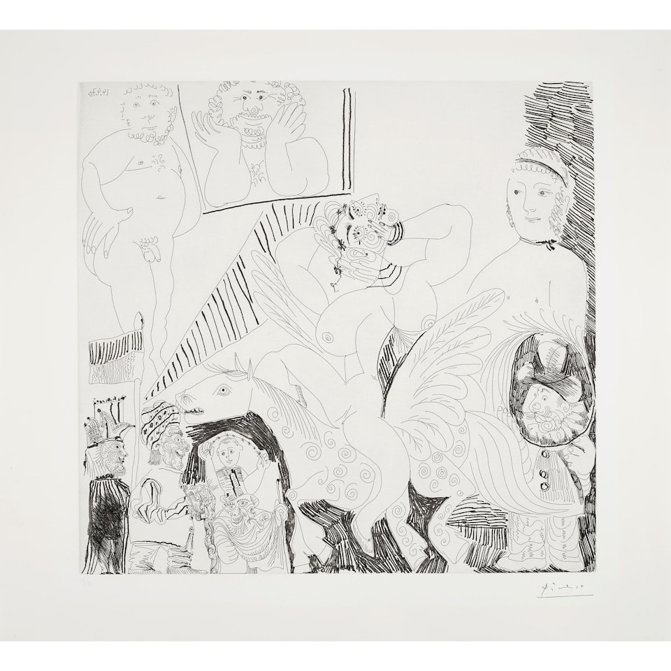 Scène de Cirque, avec Cheval ailé (Circus scene with woman riding a winged horse), from La Série 156 by Pablo Picasso