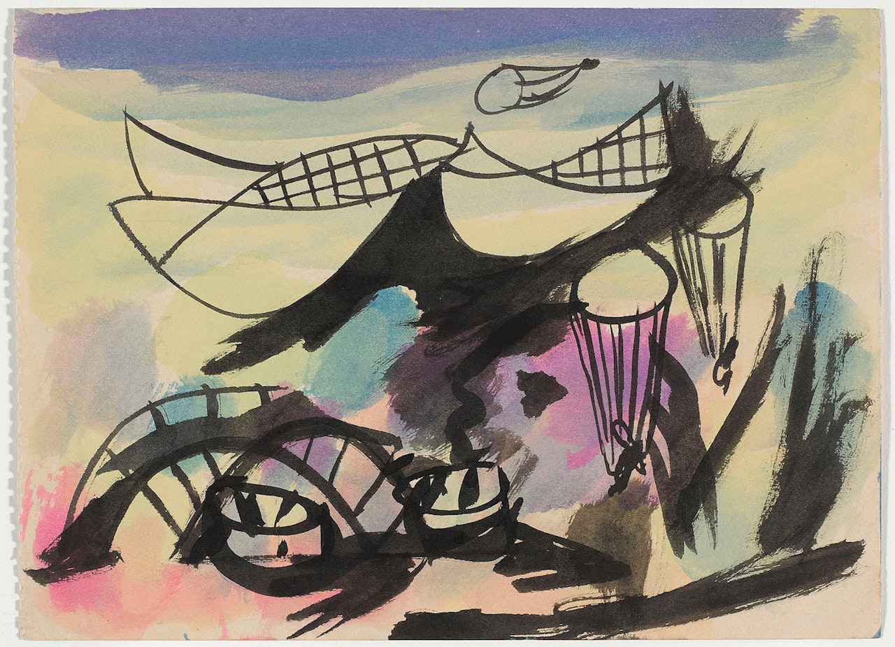 Planes and Parachutes, Port Phillip Bay by Sidney Nolan