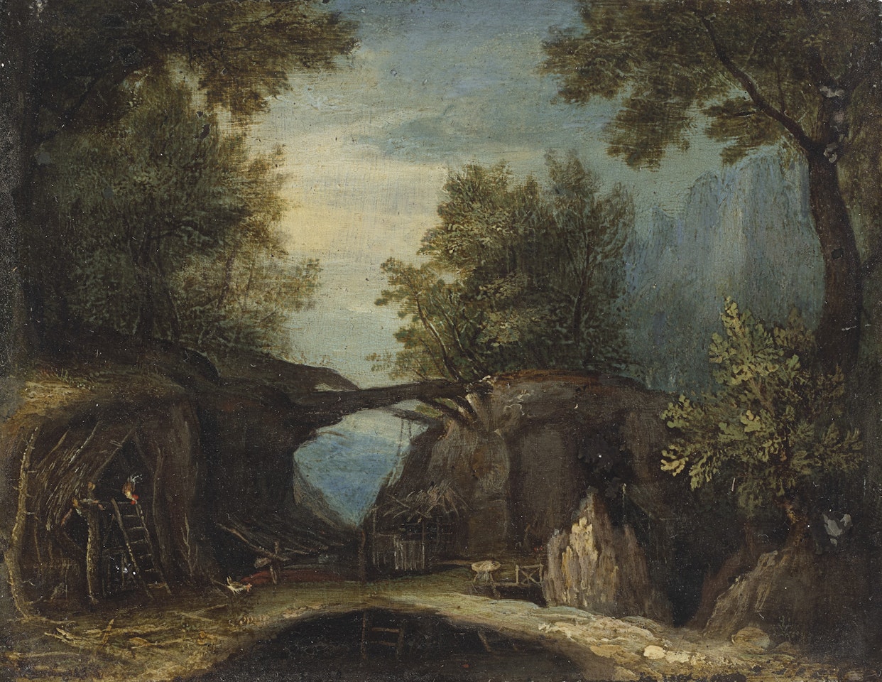 A clearing in a landscape with a hermitage by Circle of Jan Brueghel the Elder