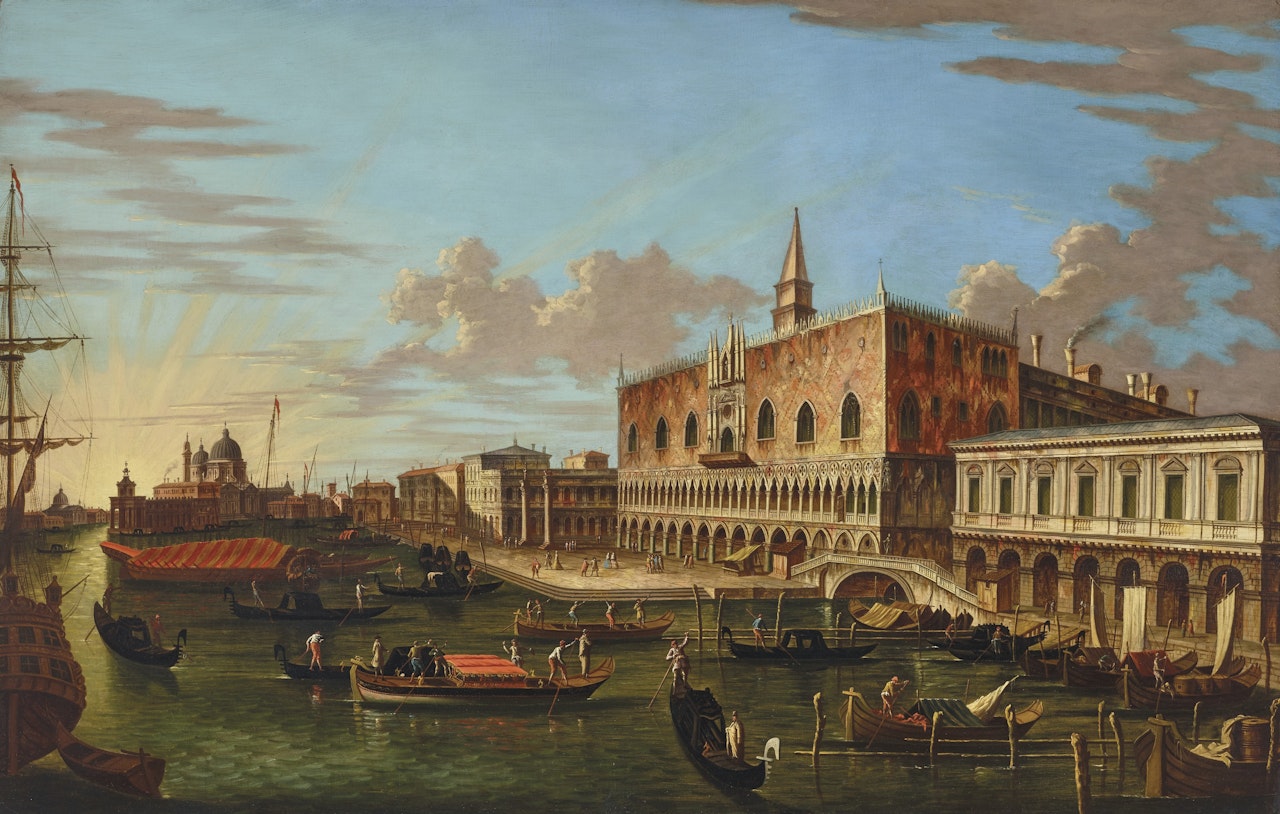 The Molo looking west toward the Punto della Dogana, Venice by Follower of Canaletto