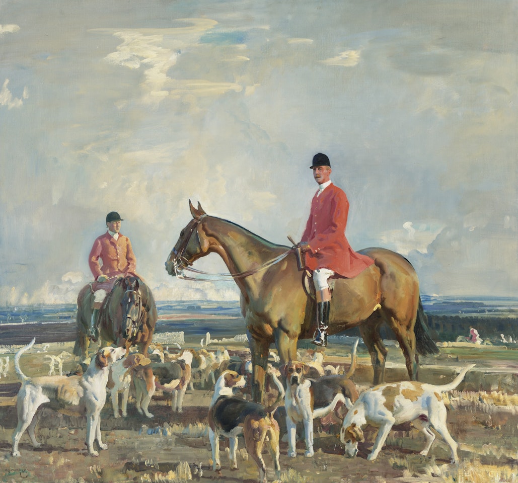 The Seventh Earl of Bathurst, M.F.H. of the V.W.H. with Will Boore, Huntsman by Alfred James Munnings