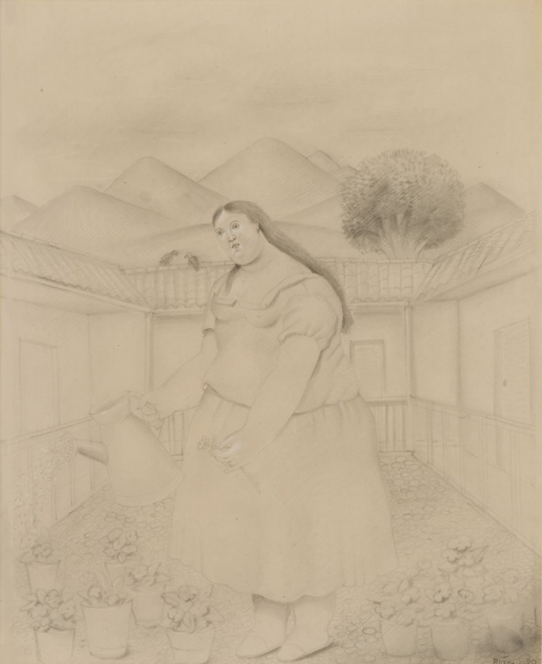 Mujer regando by Fernando Botero