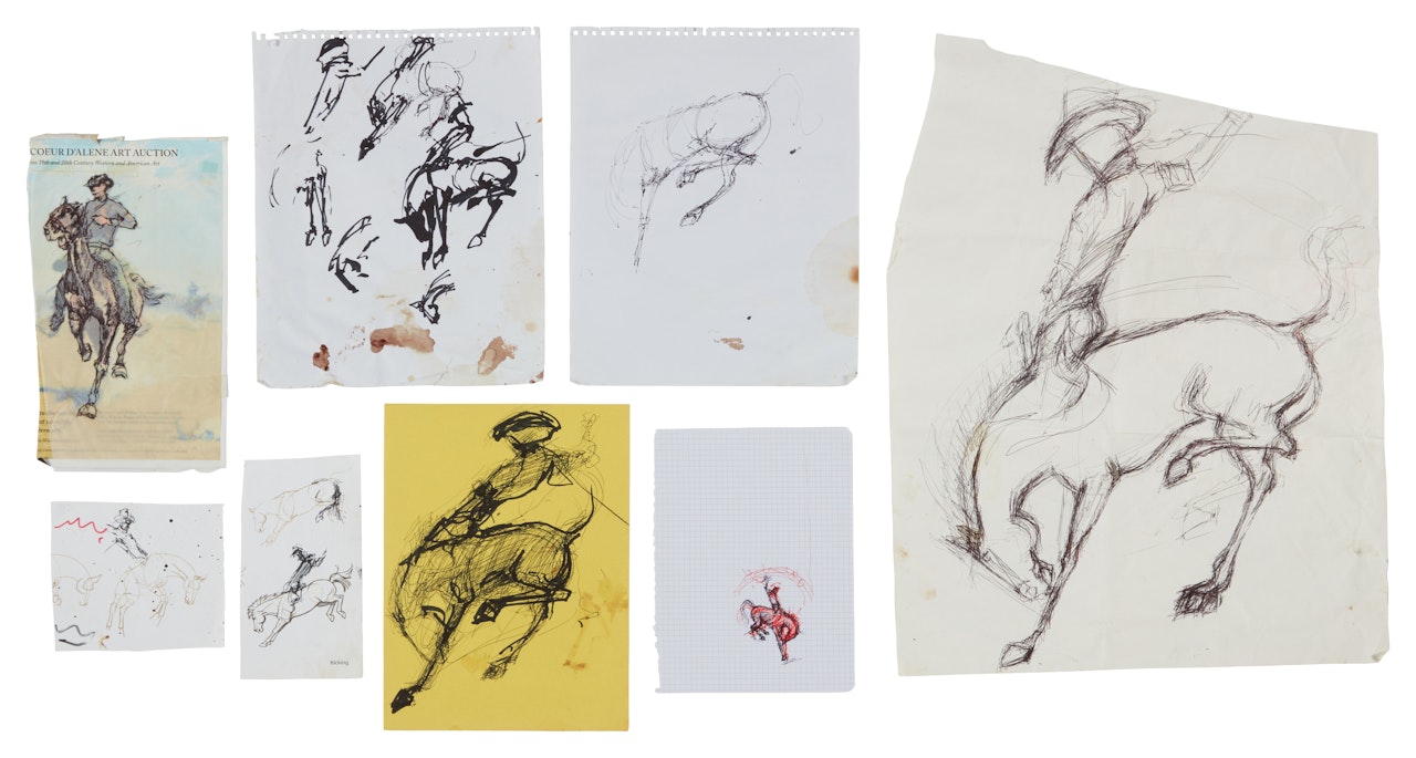 Untitled (Eight Drawings of a Horse and Rider) by Richard Hambleton
