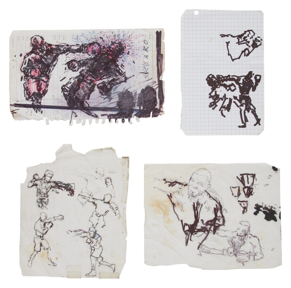 Untitled (Four Drawings of Boxers) by Richard Hambleton