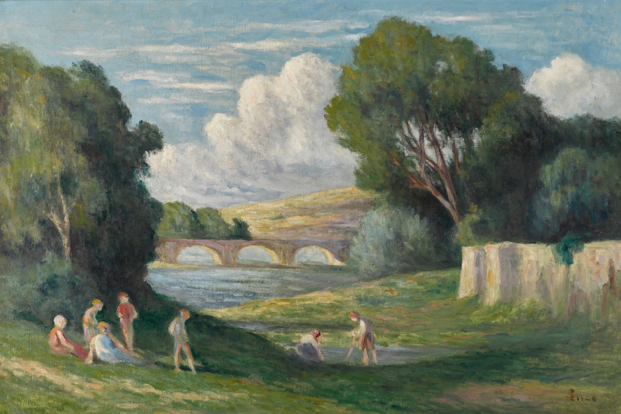 Rolleboise, baigneurs près du bras de Seine by Maximilien Luce