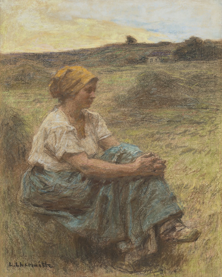 Moissonneuse le soir à Mont-Saint-Père by Léon Augustin Lhermitte