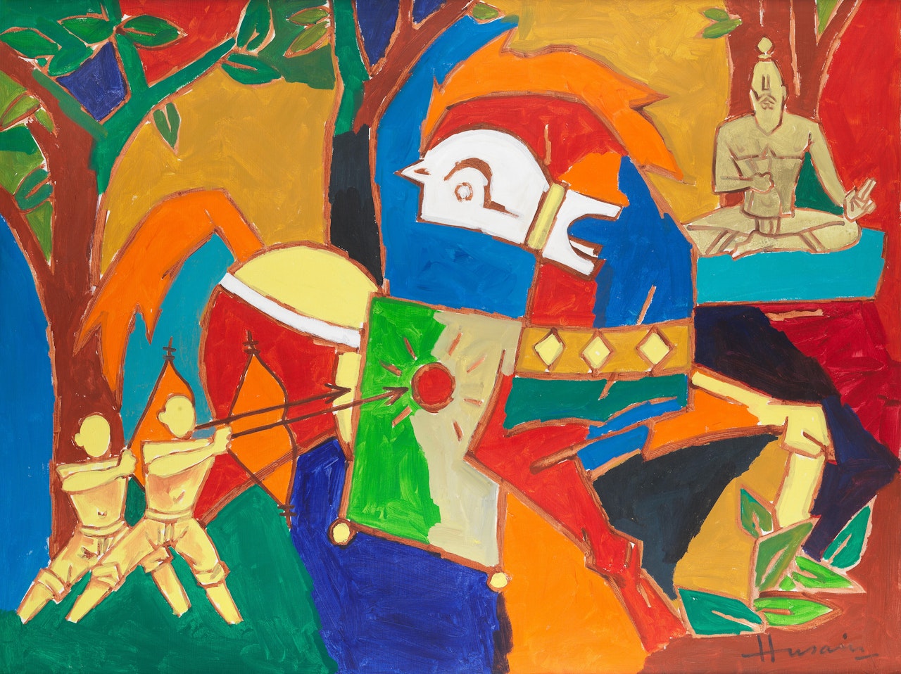 Untitled (Possibly a scene from the Mahabharata, depicting Vyasa) by M.F. Husain