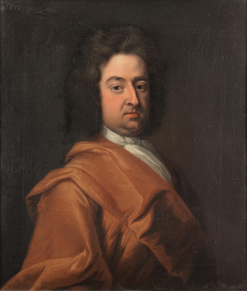 Portrait of a gentleman, bust-length, in a brown cloak by English School