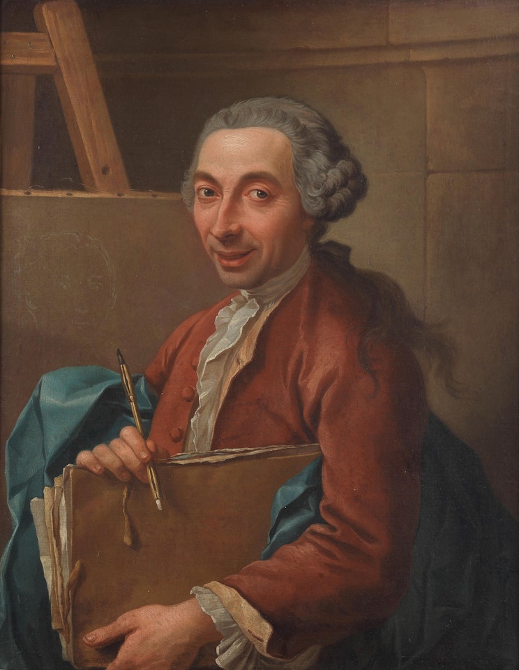 Portrait of the artist, half-length, before his easel by Neapolitan School