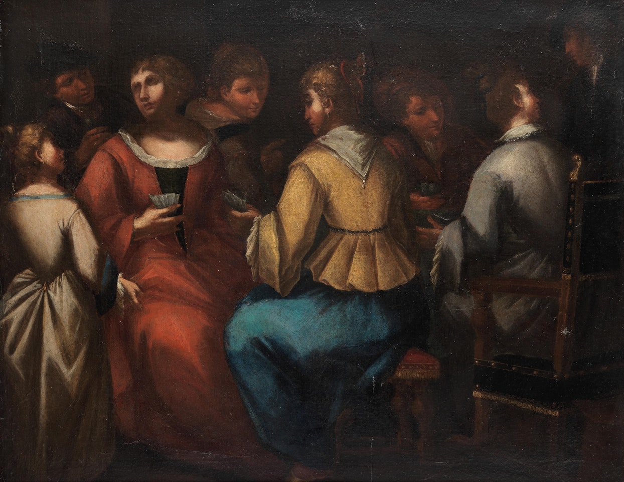 Figures playing cards by Italian School