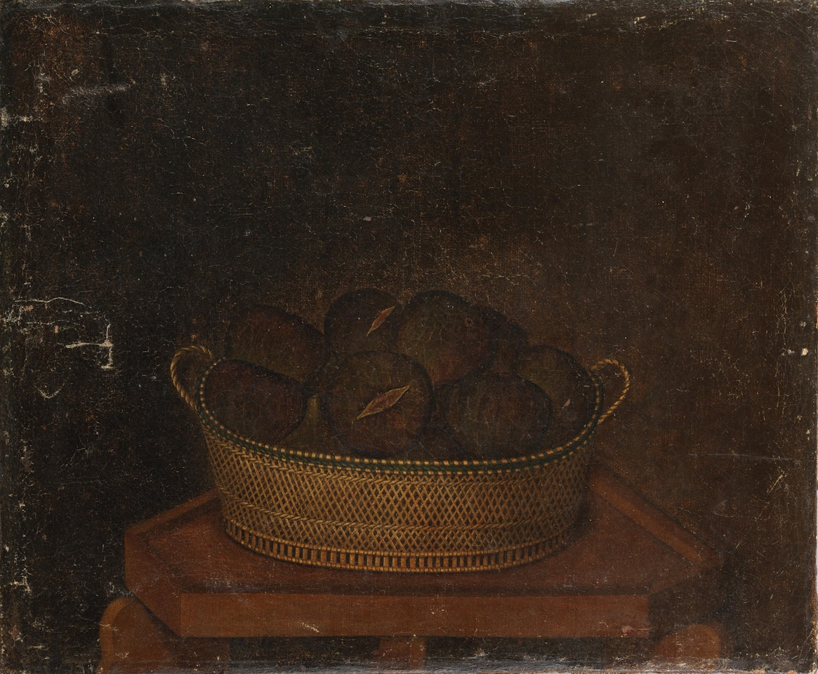 A basket of figs on a table-top by French School