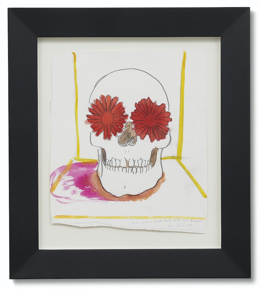 Frozen Skull in human lactic milk with Flowers by Marc Quinn