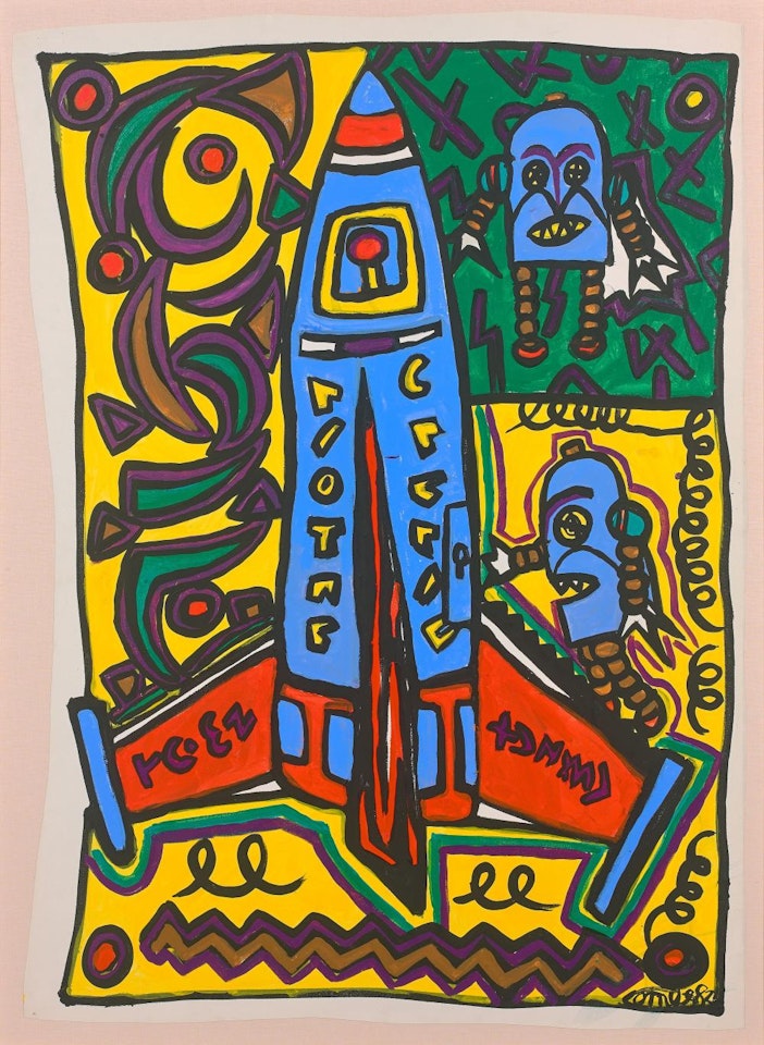 FUSÉE ET BLEU COSMANOTES PLIÉS ET RECOLLÉS by Robert Combas