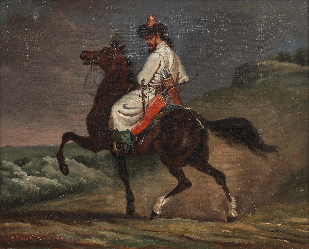 A Cossack on horseback, possibly a Zaporozhian by French School