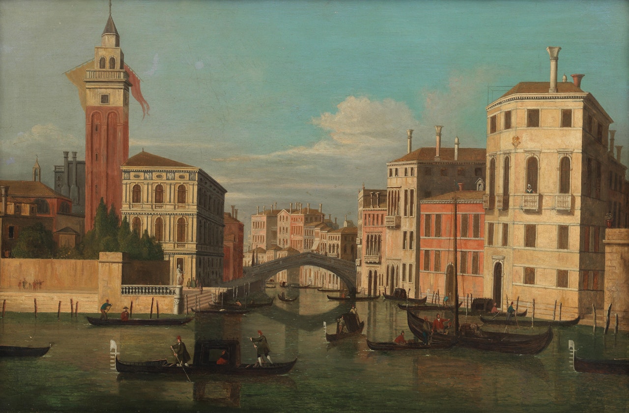 The Grand Canal, Venice, with the Rialto Bridge, the Fondaco dei Tedeschi and the Palazzo dei Camerlenghi; and San Geremia and the Entrance to the Cannaregio, Venice (2) by Venetian School