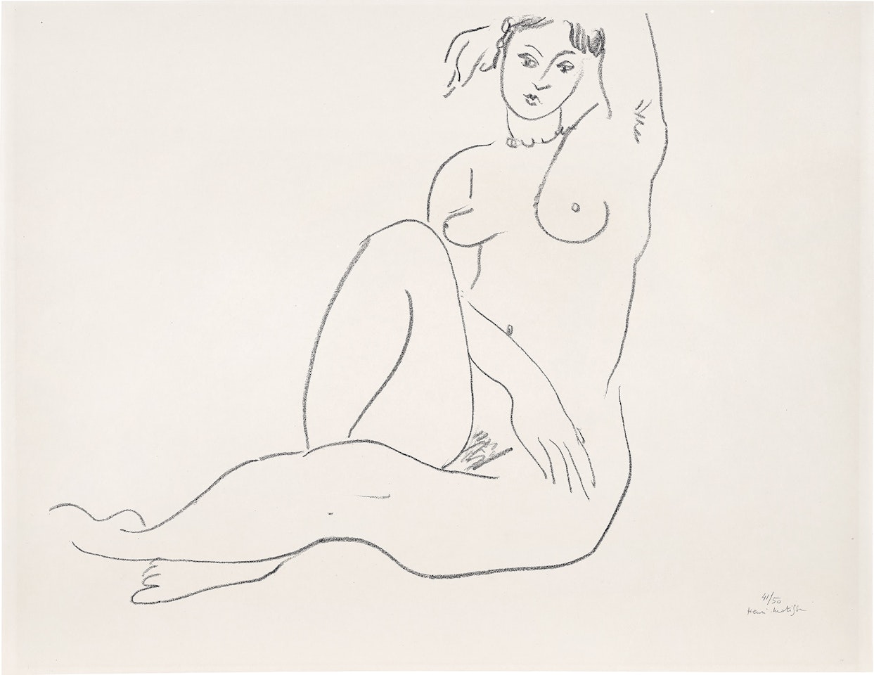 Nu assis, bras gauche sur la tête (Nude Seated, Left Arm Overhead) (D. 497) by Henri Matisse