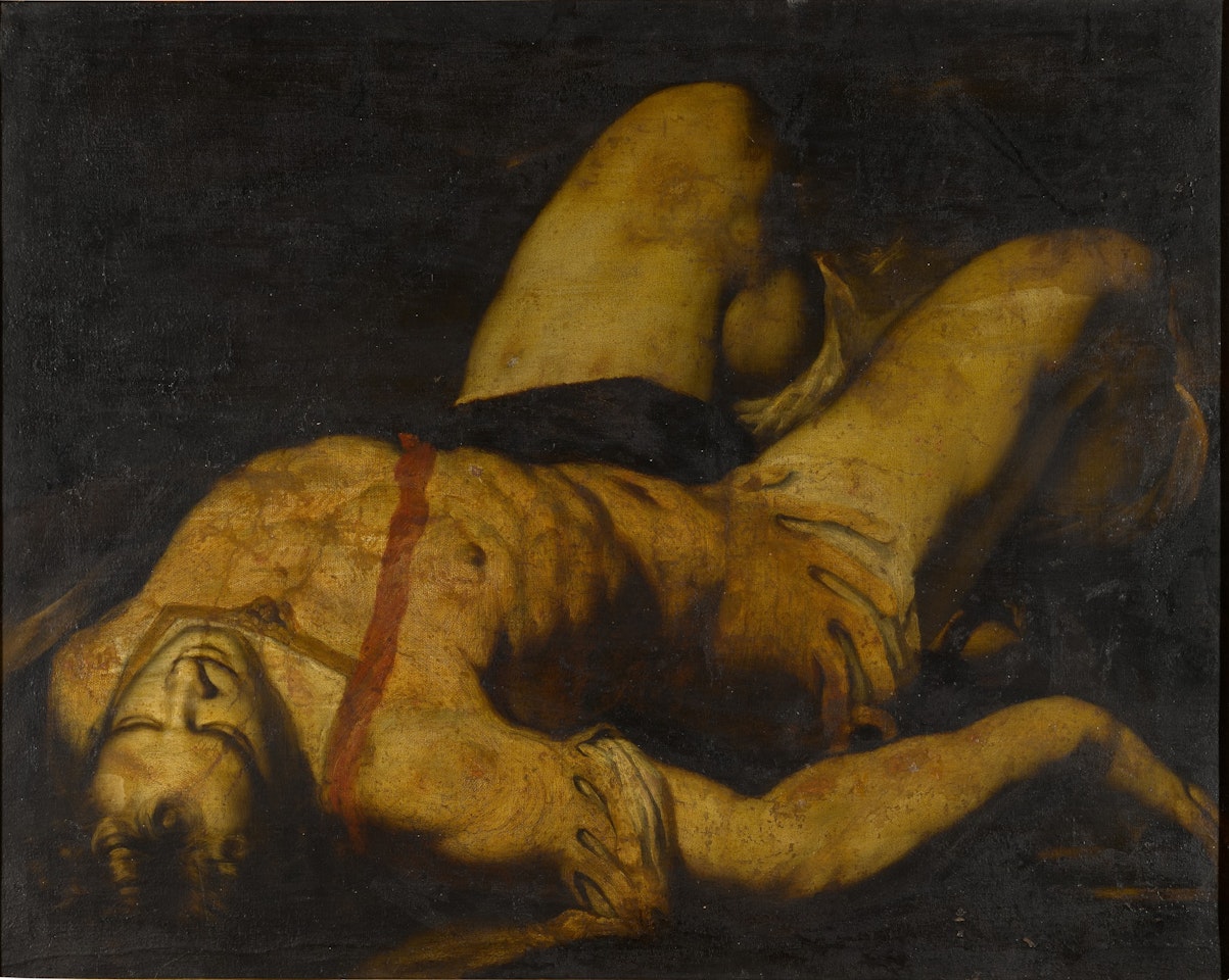 A dying warrior by Italian School