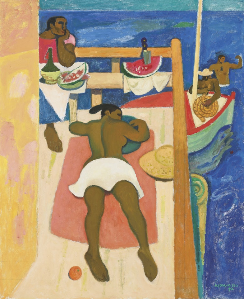 Sunbathers at Fondachello II by Alberto Morrocco