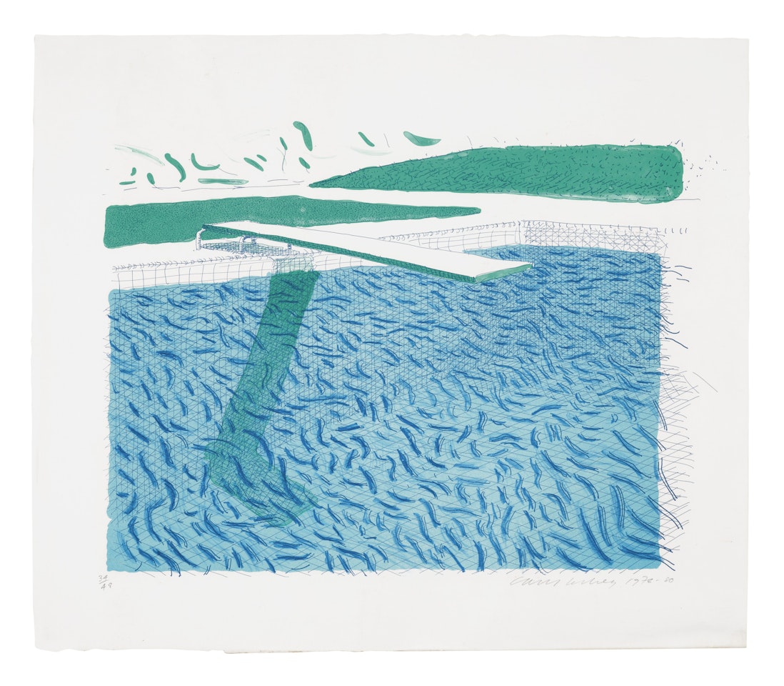 Lithographic Water made of Lines, Crayon, and a Blue Wash by David Hockney