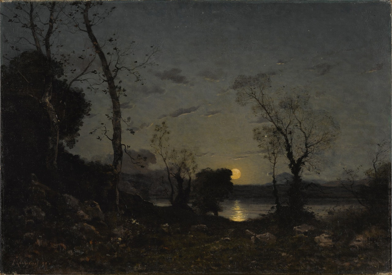 Un lac au clair de lune by Henri Harpignies