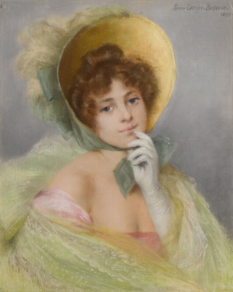 Her New Bonnet by Pierre Carrier-Belleuse