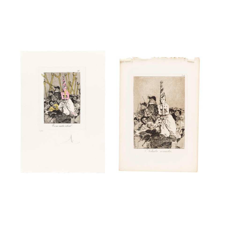 Plate 24,  Es un cuadro colosal  from Les Caprices de Goya;  FRANCISCO GOYA (1746-1828)  Plate 24,   Nohubo remedio  from Los Caprichos (2 works) 1977; 1799 by Salvador Dali