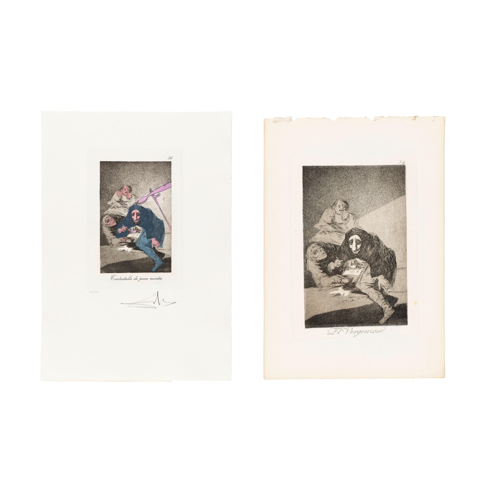 Plate 54,  Tarantula de poca monta , from Les Caprices de Goya;  FRANCISCO GOYA (1746-1828)  Plate 54,  El Vergonrozo  from Los Caprichos (2 works) by Salvador Dali
