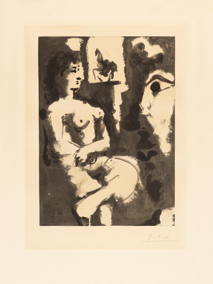 Modèle au repos, avec statue équestre à l'arrière-plan (Seated Model with equestrian statue in the background) by Pablo Picasso