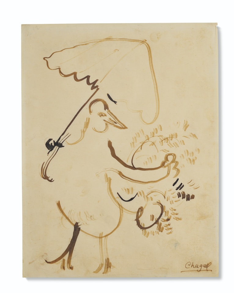 La Poule au parapluie, Projet d'illustration pour "Le dur désir de durer" de Paul Éluard by Marc Chagall