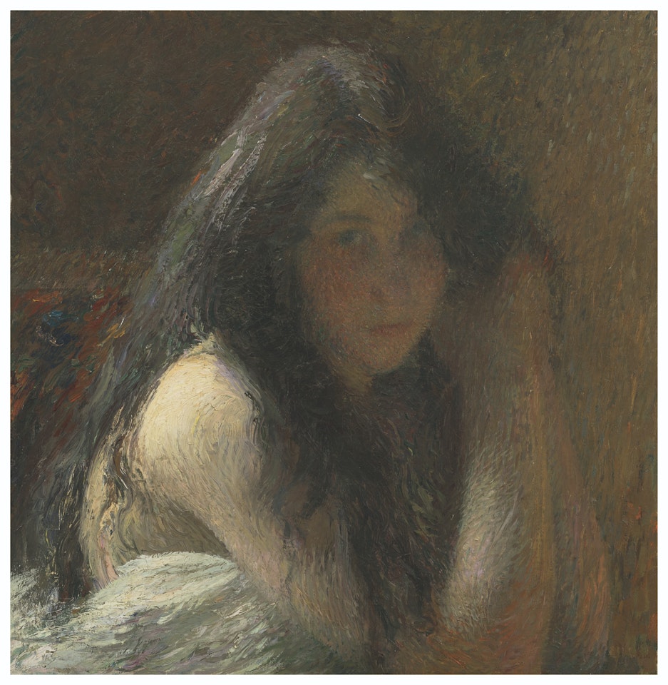 Jeune femme se coiffant by Henri Martin