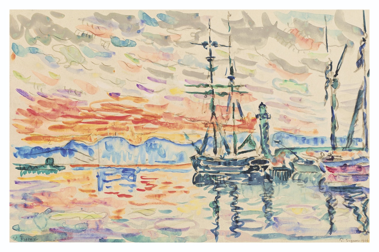 Saint-Tropez, le port au coucher du soleil by Paul Signac
