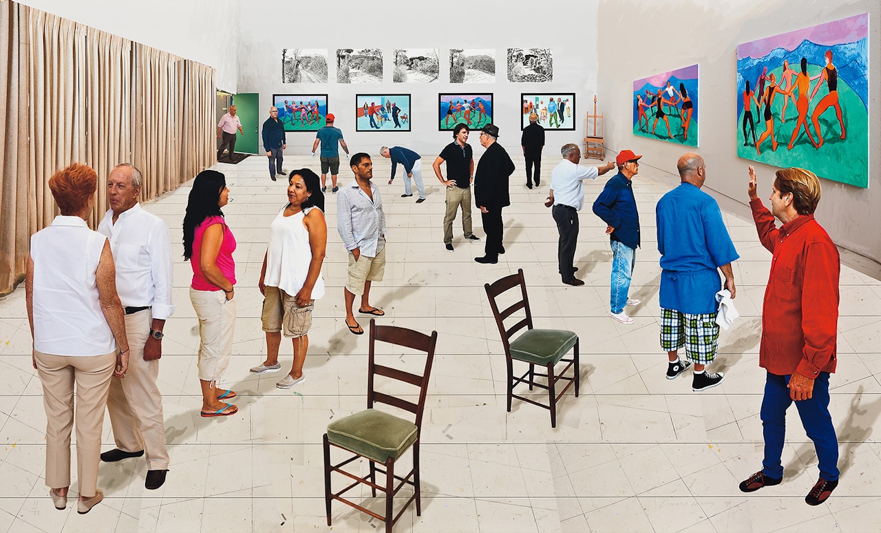 Two Chairs with People by David Hockney
