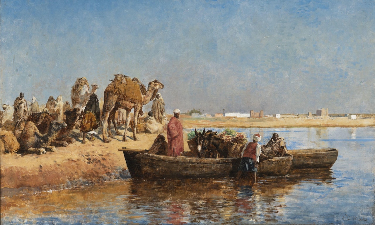Loading the Camels, Salé, Morocco, alternately titled Along the Nile and Loading in the Donkeys, Near East by Edwin Lord Weeks