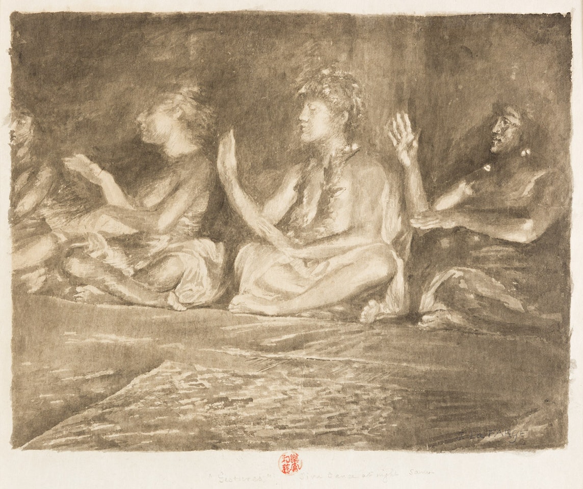 Samoan Girls Dancing the Seated Siva Dance with Pantomime and Song, Night Effect, Samoa by John La Farge