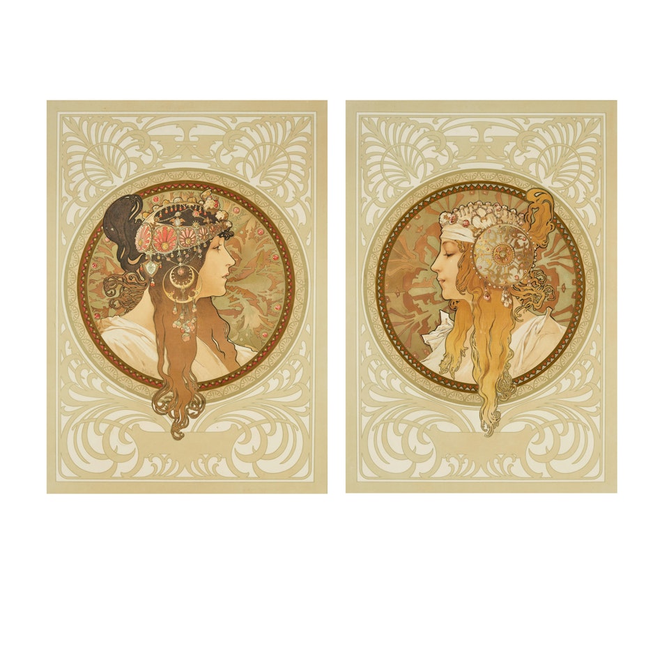 Brunette and Blonde, from Têtes Byzantines 2 by Alphonse Mucha