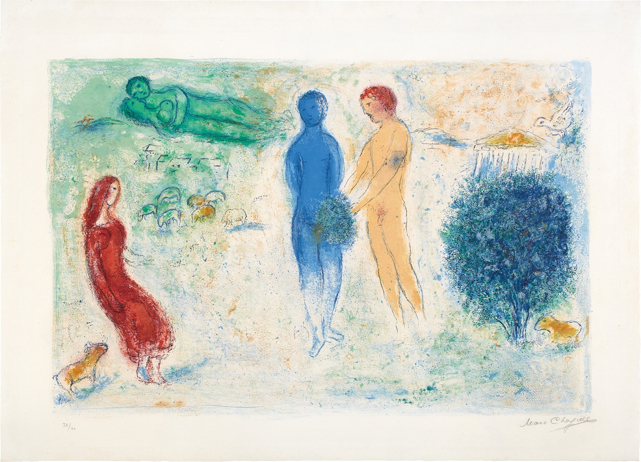 Le Jugement de Chloé (The Judgment of Chloe), plate 8 from Daphnis et Chloé (M. 315, see C. bks 46) by Marc Chagall