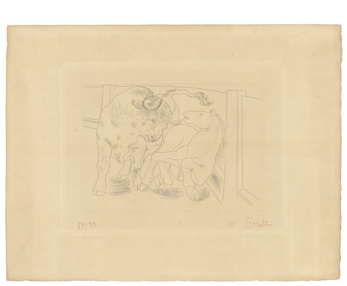 Taureau et cheval dans l’arene, from: Le Chef-d'Oeuvre Inconnu by Pablo Picasso