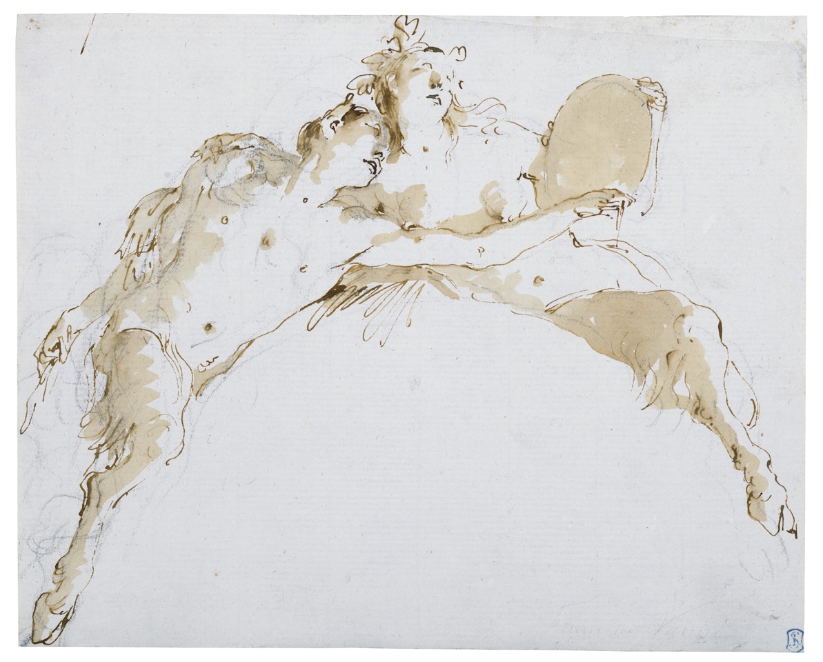 A faun, his left arm outstretched, and a fauness holding a tambour by Giovanni Battista Tiepolo