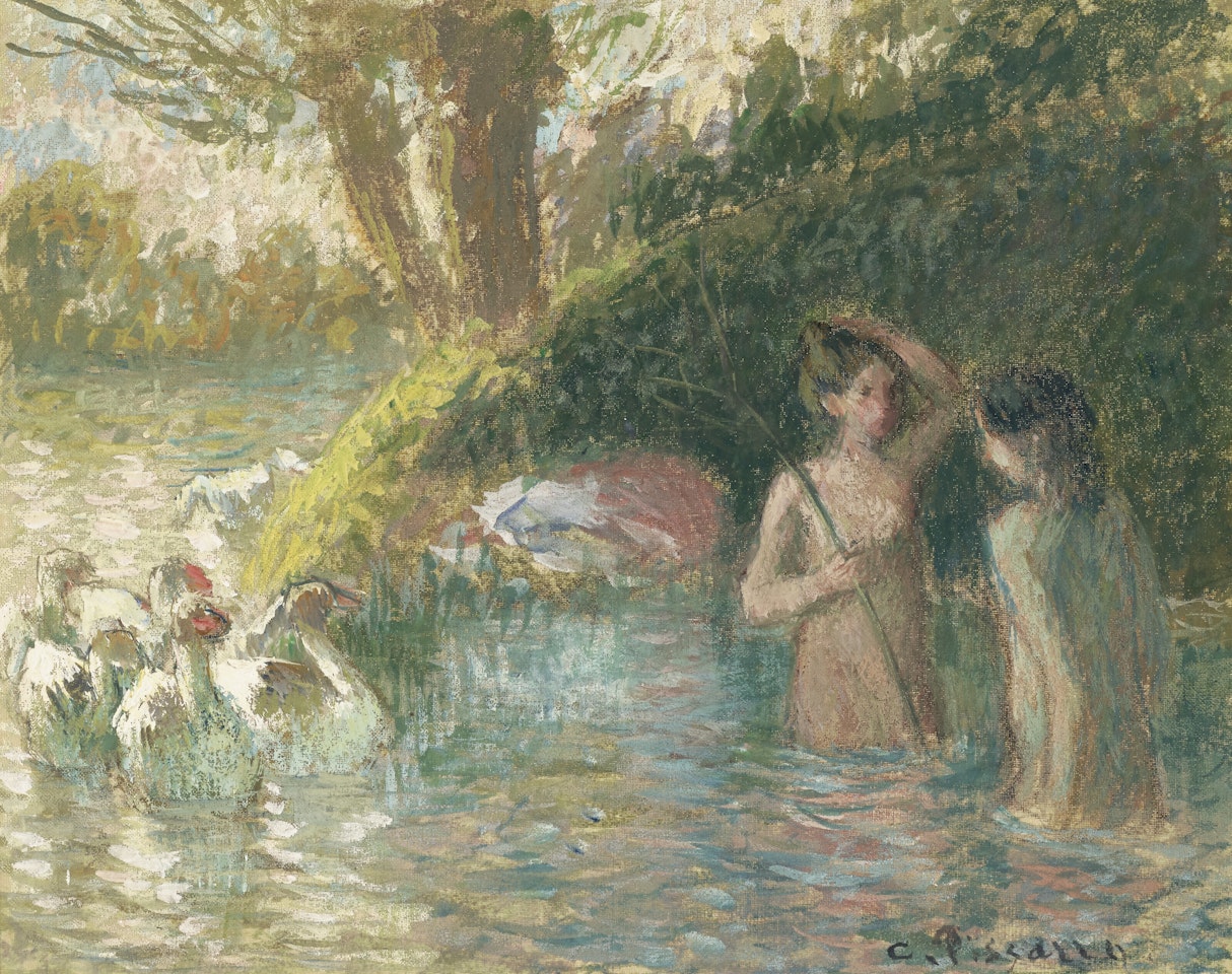 Baigneuses gardeuses d'oies by Camille Pissarro