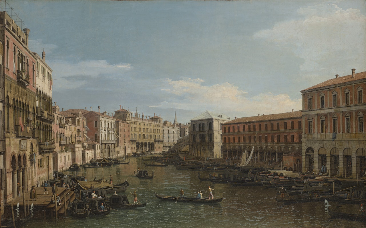 Venice, the Grand Canal looking South, from the Ca' Da Mosto toward the Rialto Bridge by Canaletto